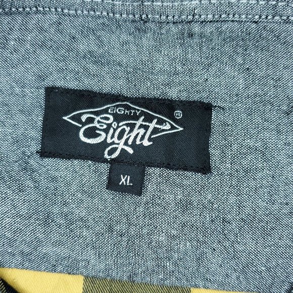 Eighty Eight Button Shirt Mens XL Yellow Black Pockets Checkered Plaid - Picture 3 of 9